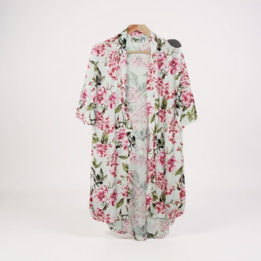 Show Me Your Mumu Floral Kimono Duster Open Front Pink Flowers O/S‎